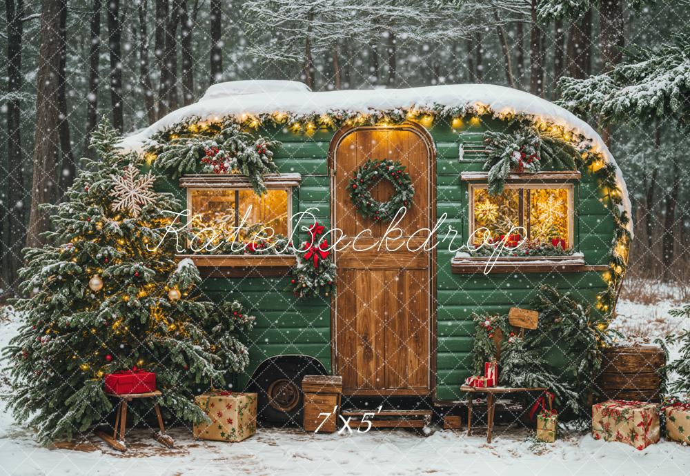 Kate Green Camper Snow Woods Backdrop Designed by Emetselch - Kate Backdrop AU