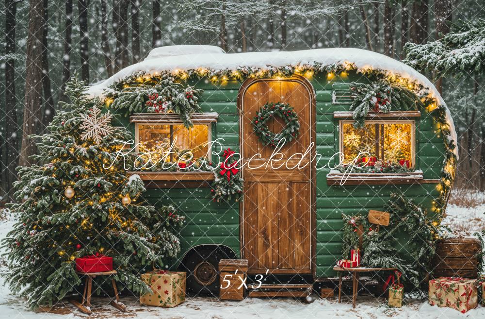 Kate Green Camper Snow Woods Backdrop Designed by Emetselch - Kate Backdrop AU