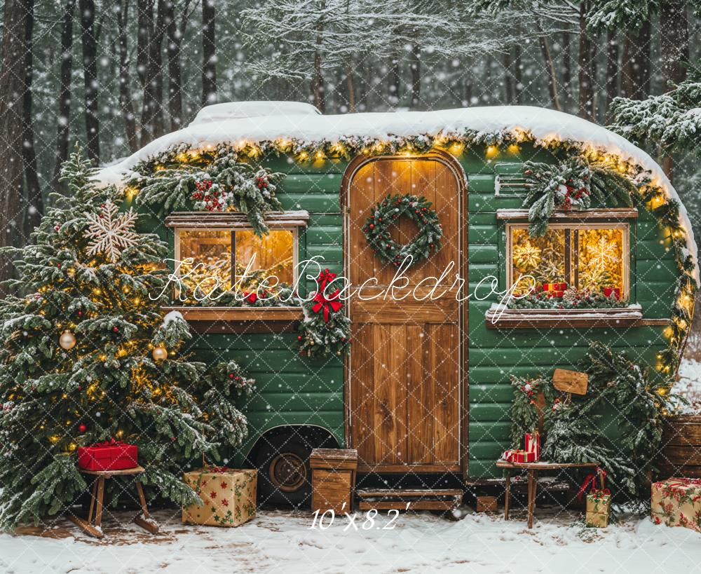 Kate Green Camper Snow Woods Backdrop Designed by Emetselch - Kate Backdrop AU