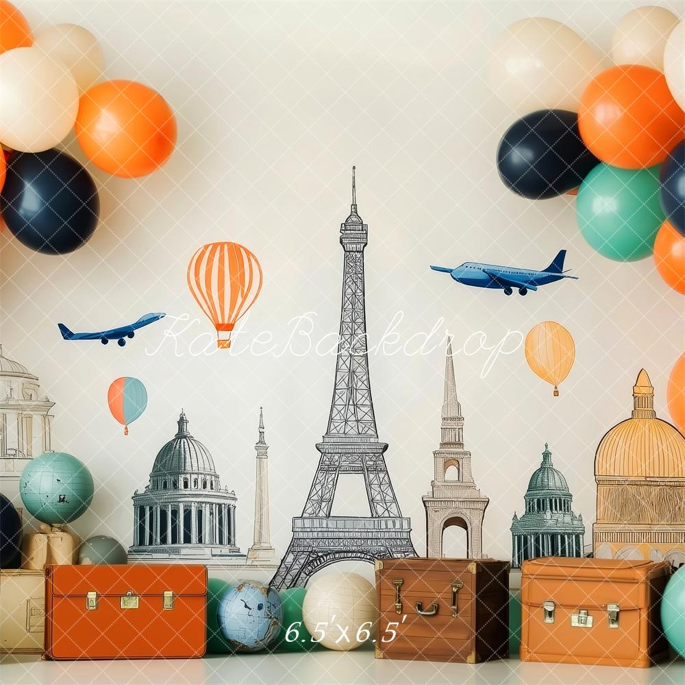 Kate Around the World Backdrop Balloon Tower Cake Smash Designed by Patty Robert