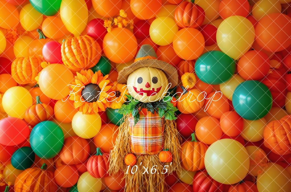 Kate Colorful Fall Scarecrow Balloons Backdrop Designed by Patty Robert - Kate Backdrop AU