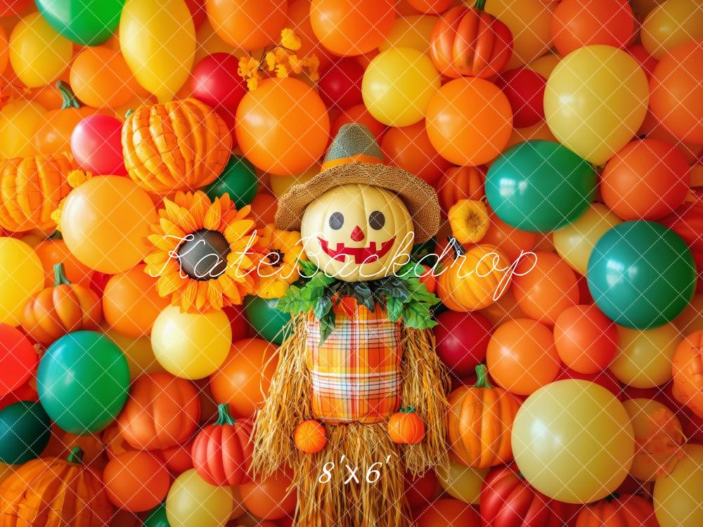 Kate Colorful Fall Scarecrow Balloons Backdrop Designed by Patty Robert - Kate Backdrop AU