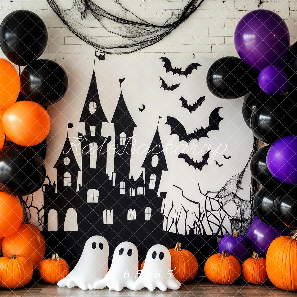 Kate Halloween Backdrop Haunted Castle Ghosts Bats Designed by Patty Robert - Kate Backdrop AU
