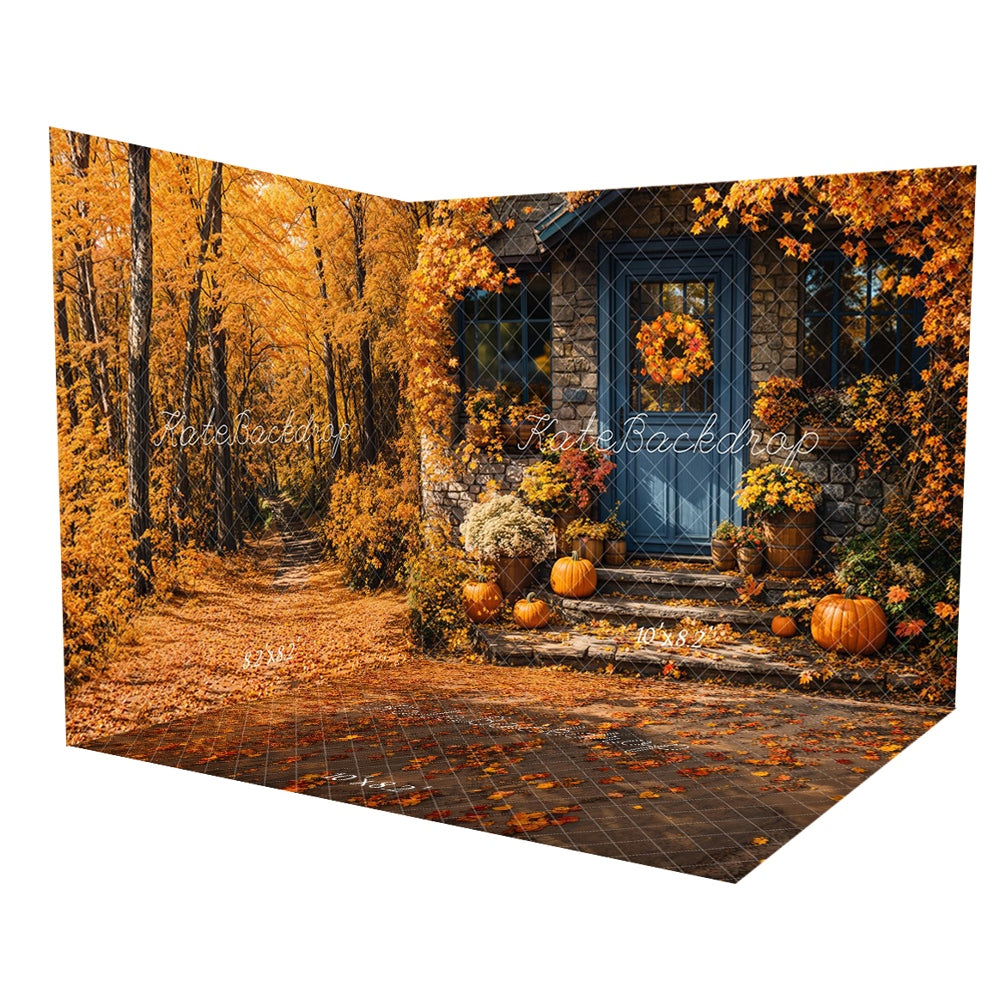 Kate Deciduous Forest Fall Pumpkin Doorstep Room Set(8ftx8ft&10ftx8ft&8ftx10ft) - Kate Backdrop AU