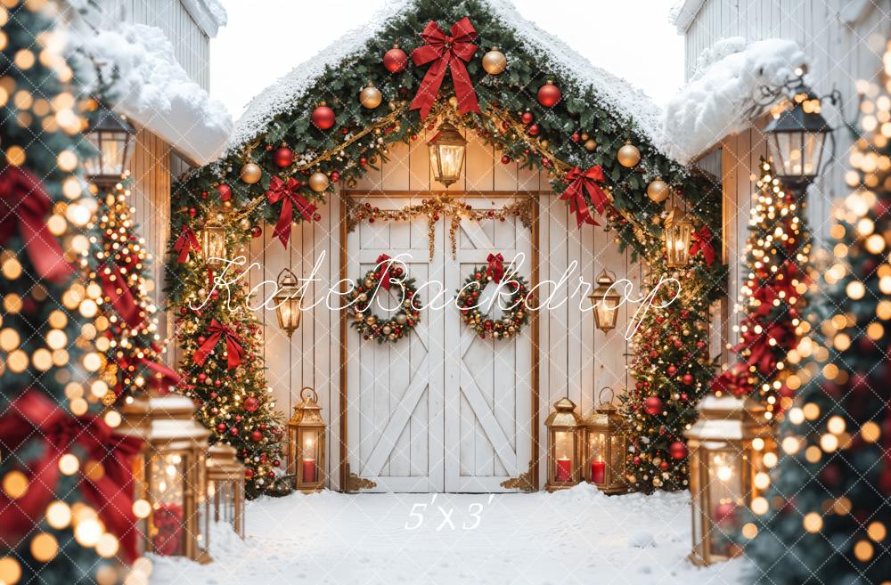 Kate Christmas White Snow House Bokeh Backdrop Designed by Emetselch