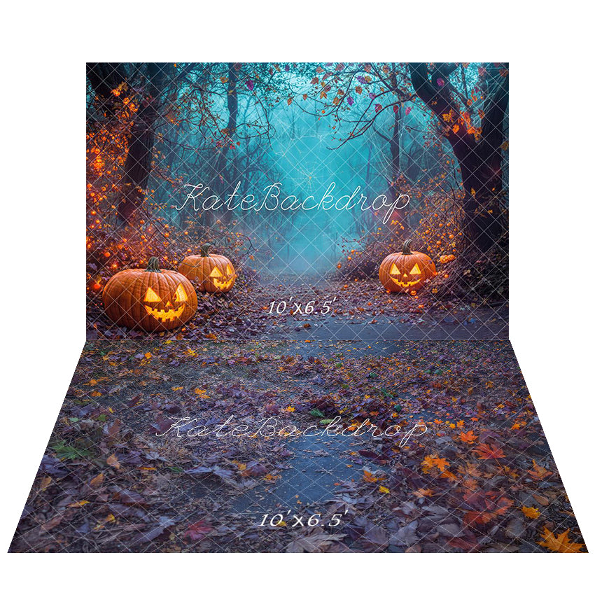 Kate Halloween Pumpkin Forest Backdrop+Withered Leaves Floor Backdrop