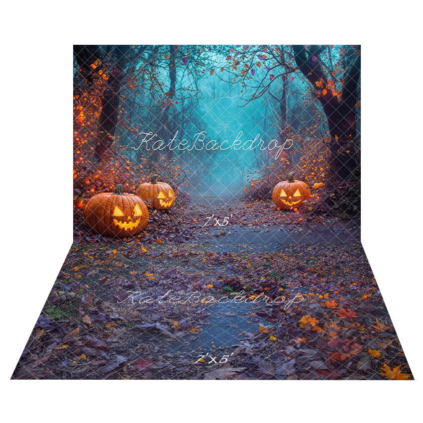 Kate Halloween Pumpkin Forest Backdrop+Withered Leaves Floor Backdrop