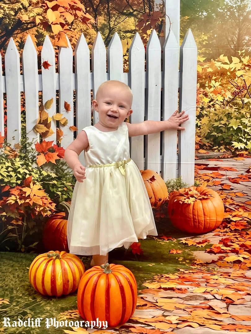 Kate Fall Pumpkin Fence Backdrop+Fallen Leaf Trail Floor Backdrop