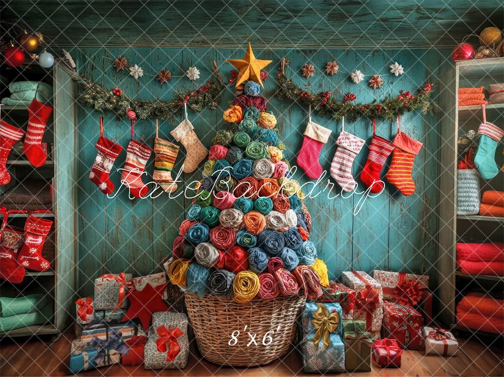 Kate Laundry Christmas Tree Stockings Backdrop Designed by Laura Bybee - Kate Backdrop AU