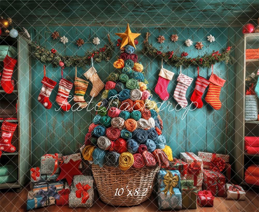 Kate Laundry Christmas Tree Stockings Backdrop Designed by Laura Bybee - Kate Backdrop AU