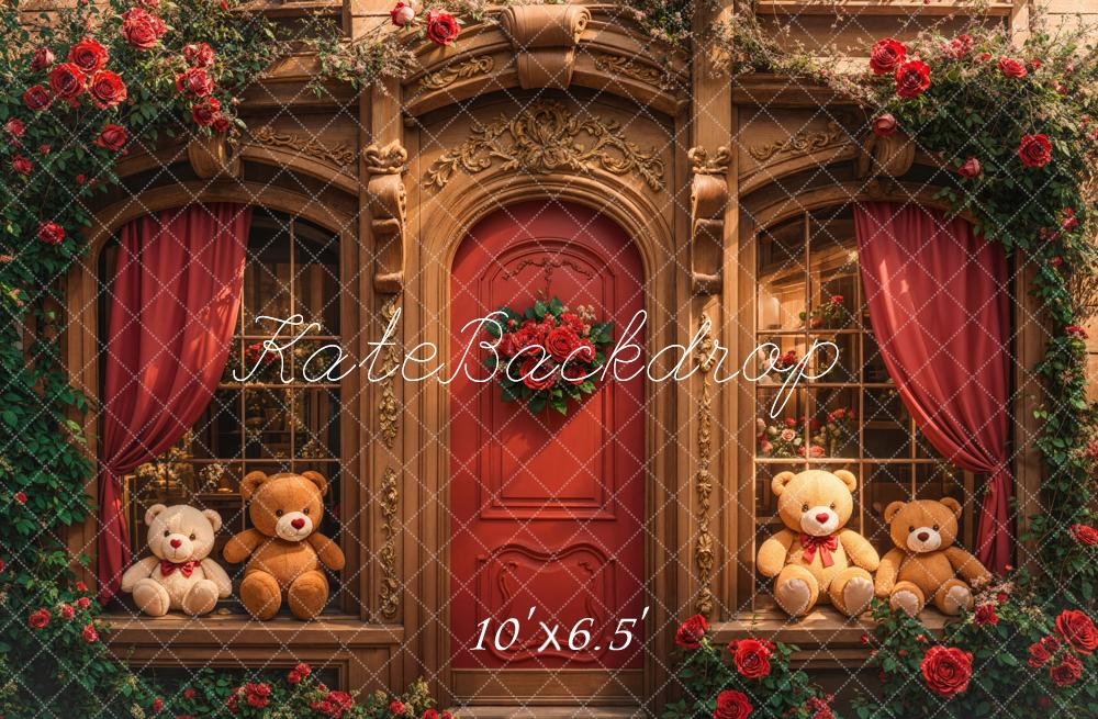 Kate Retro Arch Wooden Teddy Bear Roses Door Backdrop Designed by Emetselch - Kate Backdrop AU