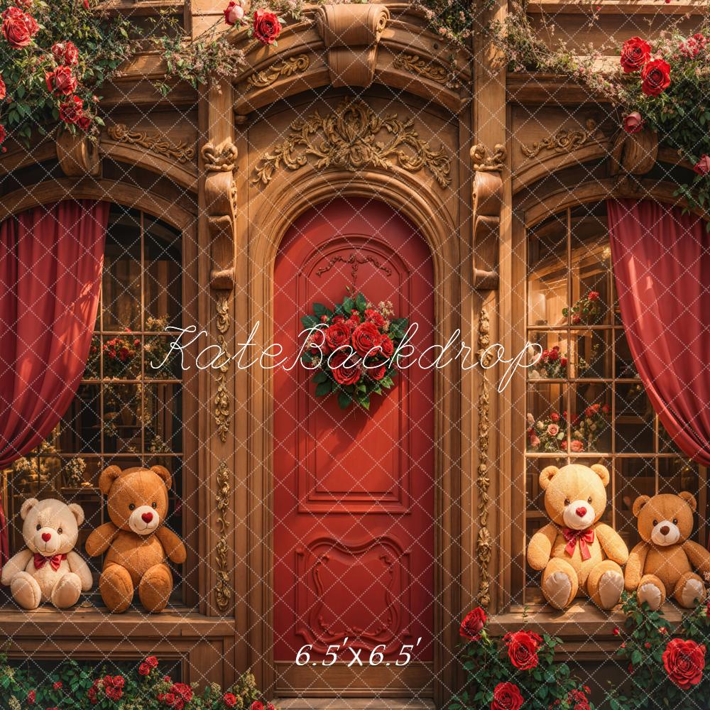 Kate Retro Arch Wooden Teddy Bear Roses Door Backdrop Designed by Emetselch - Kate Backdrop AU