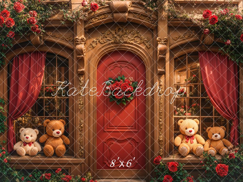 Kate Retro Arch Wooden Teddy Bear Roses Door Backdrop Designed by Emetselch - Kate Backdrop AU