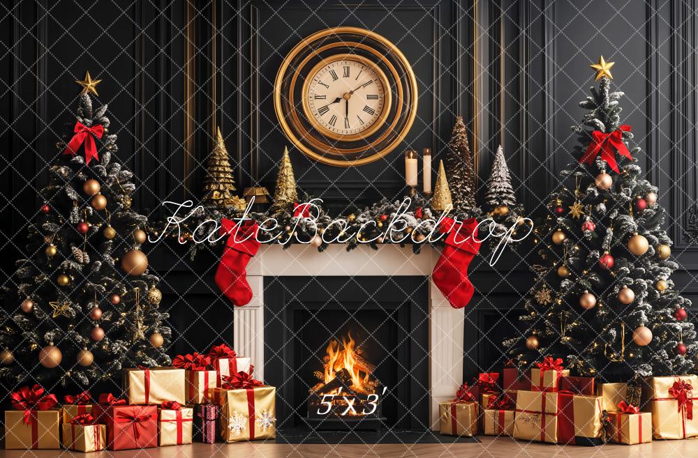 Kate Black Christmas Tree Backdrop Clock Gift Designed by Emetselch