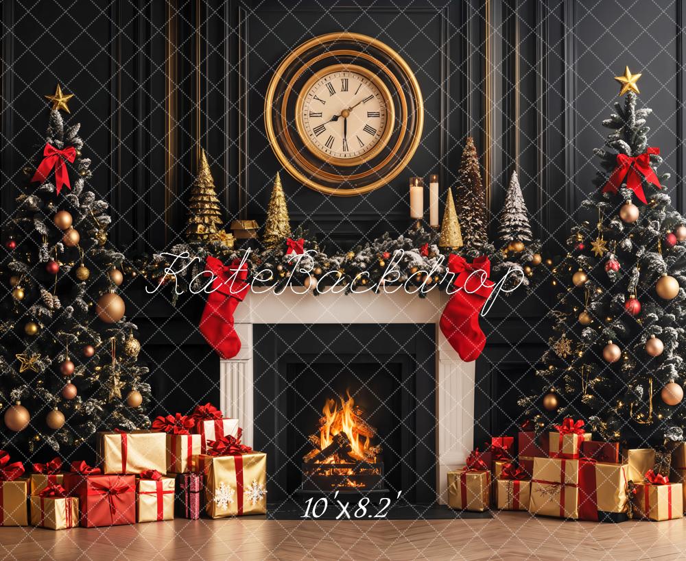 Kate Black Christmas Tree Backdrop Clock Gift Designed by Emetselch
