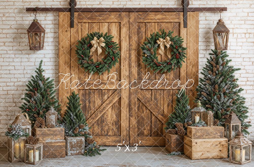 Kate Christmas Tree Wooden Barn Door Backdrop Designed by Emetselch - Kate Backdrop AU