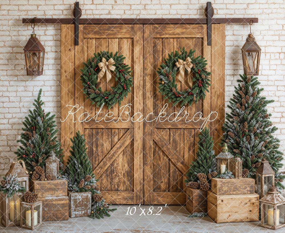 Kate Christmas Tree Wooden Barn Door Backdrop Designed by Emetselch - Kate Backdrop AU