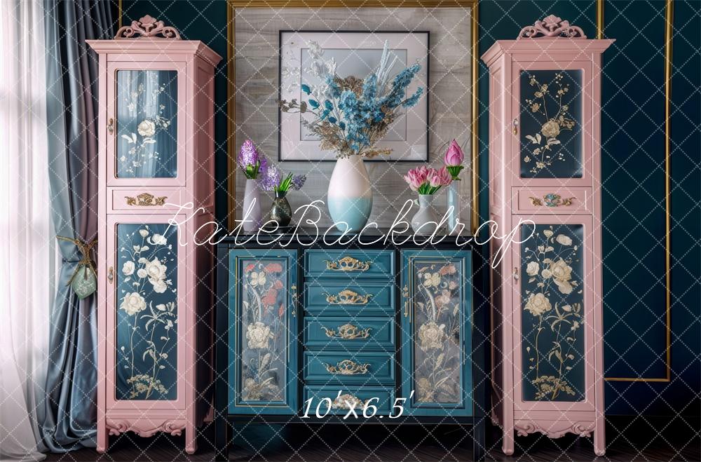 Kate Pink Teal Cabinets Backdrop Designed by Mini MakeBelieve - Kate Backdrop AU