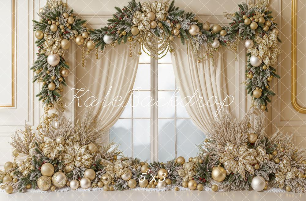 Kate Christmas Elegant Gold Garland Backdrop Designed by Emetselch - Kate Backdrop AU