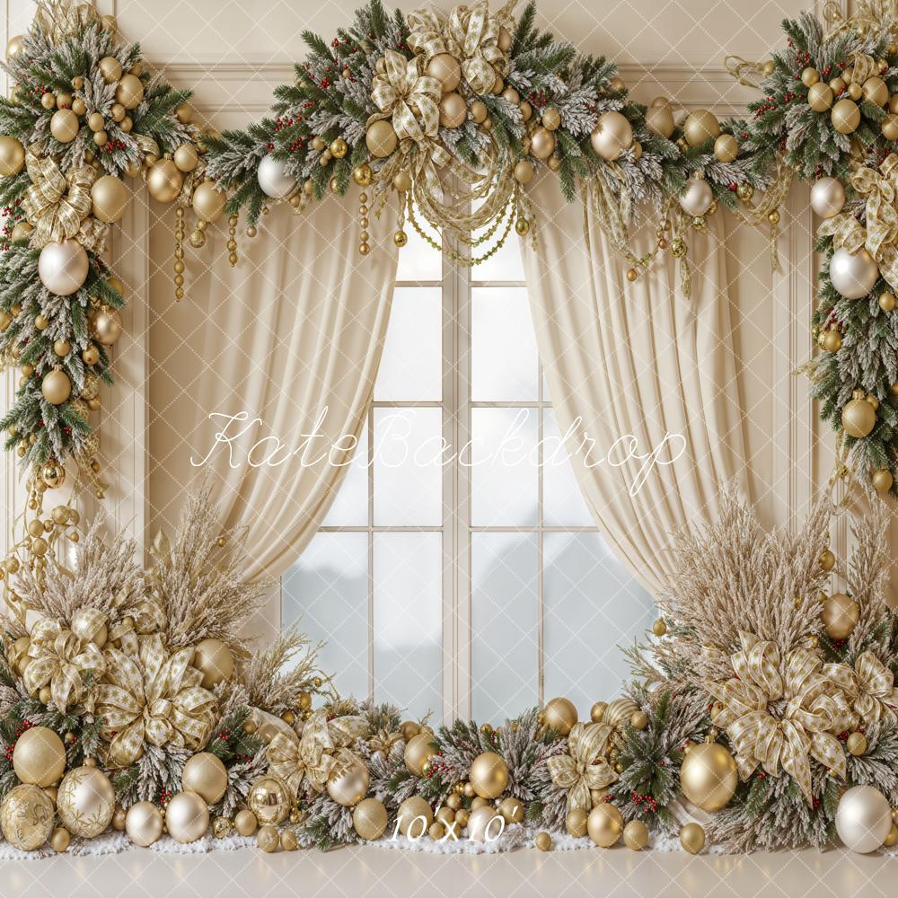 Kate Christmas Elegant Gold Garland Backdrop Designed by Emetselch - Kate Backdrop AU