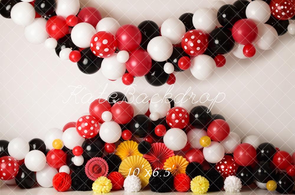 Kate Red Black Yellow Birthday Balloons Backdrop Designed by Mandy Ringe Photography - Kate Backdrop AU