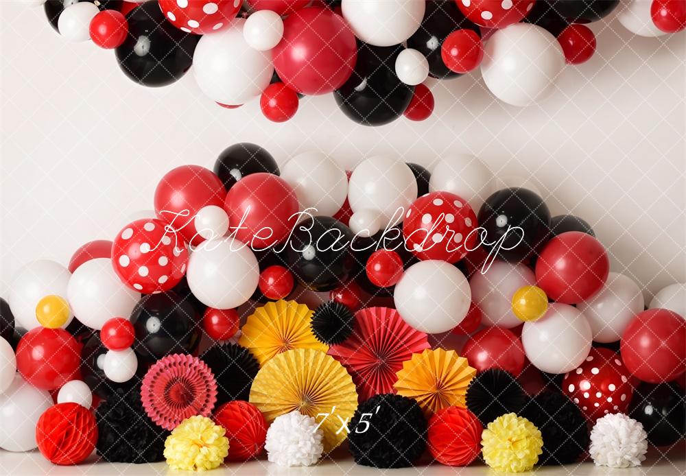 Kate Red Black Yellow Birthday Balloons Backdrop Designed by Mandy Ringe Photography - Kate Backdrop AU