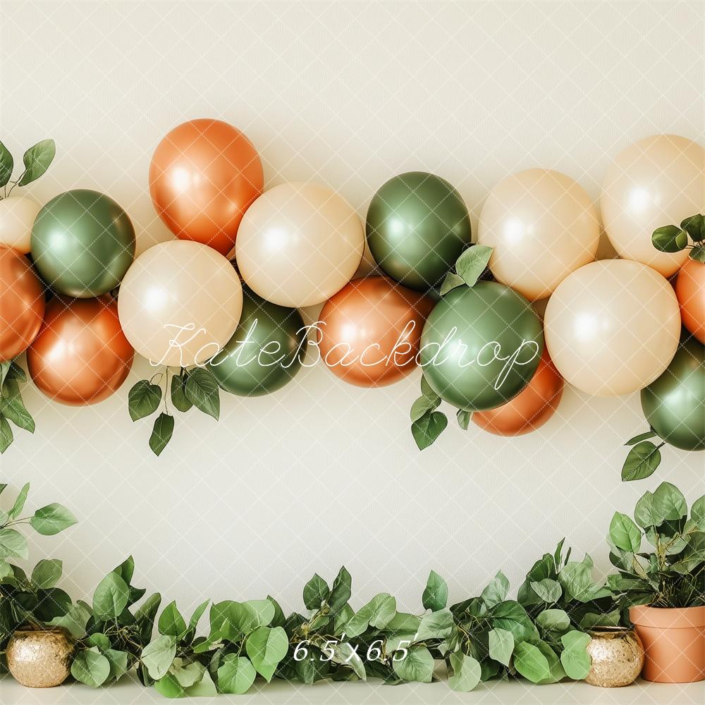 Kate Cake Smash Backdrop Autumn Green Gold Balloons Designed by Patty Robert - Kate Backdrop AU