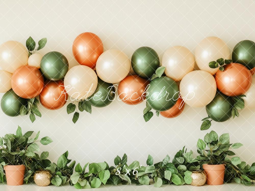 Kate Cake Smash Backdrop Autumn Green Gold Balloons Designed by Patty Robert - Kate Backdrop AU