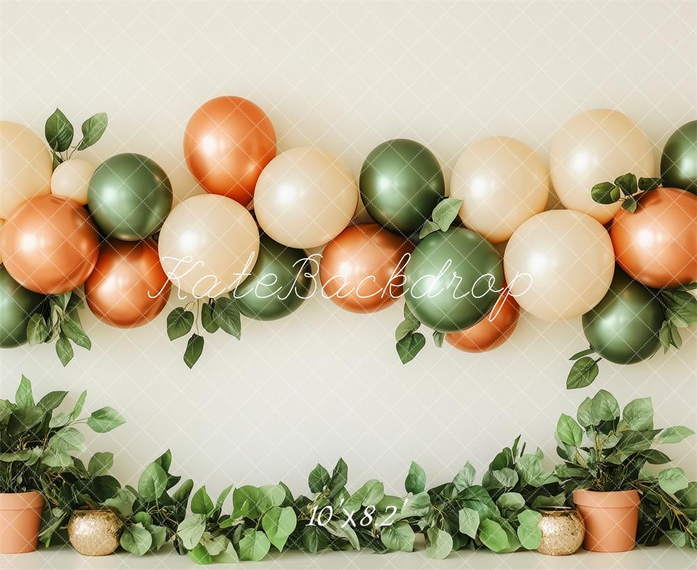 Kate Cake Smash Backdrop Autumn Green Gold Balloons Designed by Patty Robert - Kate Backdrop AU