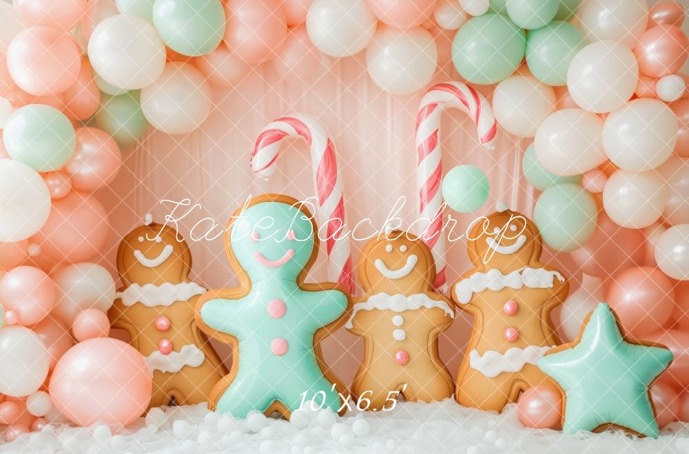 Kate Christmas Gingerbread Balloons Backdrop Designed by Patty Robert - Kate Backdrop AU