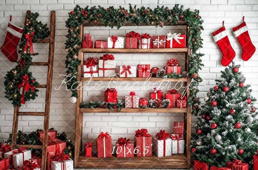 Kate Christmas Ladder Presents Backdrop Designed by Patty Robert - Kate Backdrop AU