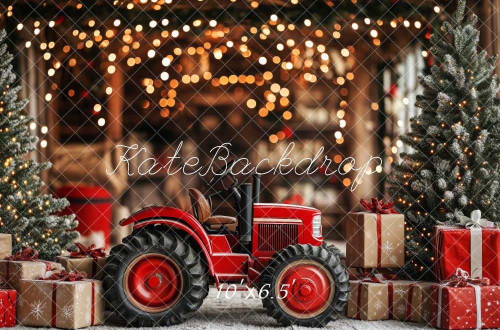 Kate Christmas Red Tractor Gift Boxes Backdrop Designed by Patty Robert - Kate Backdrop AU