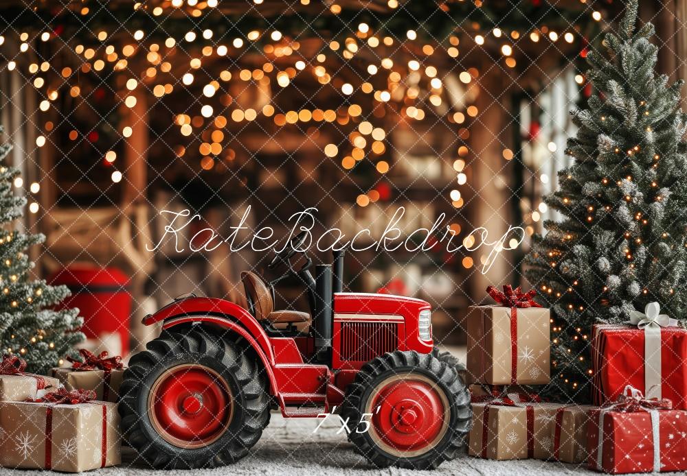 Kate Christmas Red Tractor Gift Boxes Backdrop Designed by Patty Robert - Kate Backdrop AU