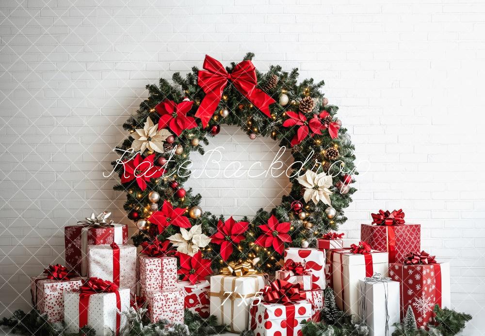 Kate Christmas Wreath White Wall Backdrop Designed by Patty Robert - Kate Backdrop AU