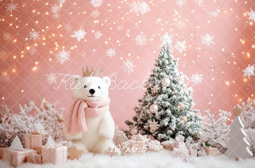 Kate Pink Snowflake Bear Christmas Backdrop Designed by Patty Roberts - Kate Backdrop AU