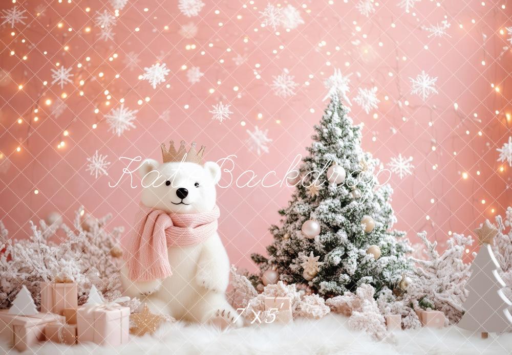 Kate Pink Snowflake Bear Christmas Backdrop Designed by Patty Roberts - Kate Backdrop AU