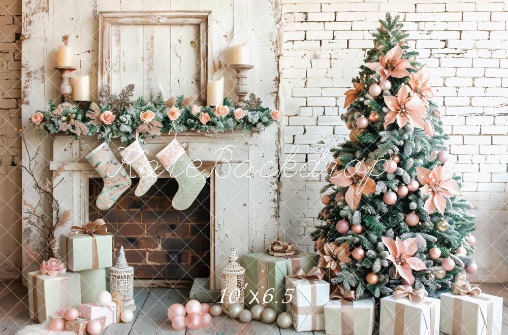 Kate Shabby Christmas Fireplace Backdrop Designed by Patty Roberts - Kate Backdrop AU