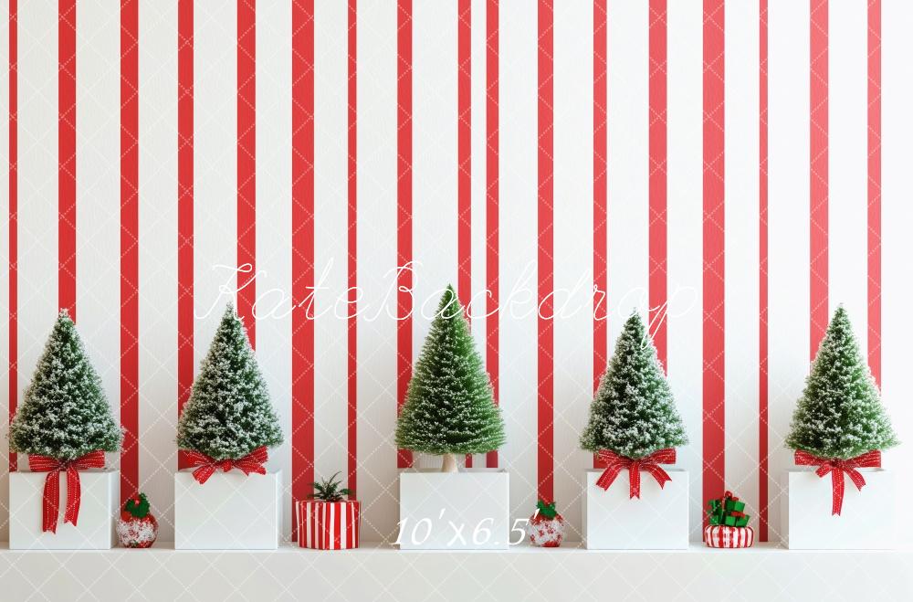 Kate Striped Wall Mini Christmas Trees Backdrop Designed by Patty Robert - Kate Backdrop AU