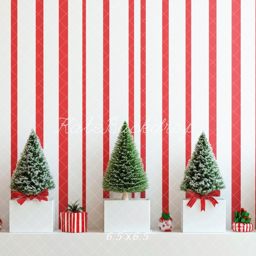 Kate Striped Wall Mini Christmas Trees Backdrop Designed by Patty Robert - Kate Backdrop AU