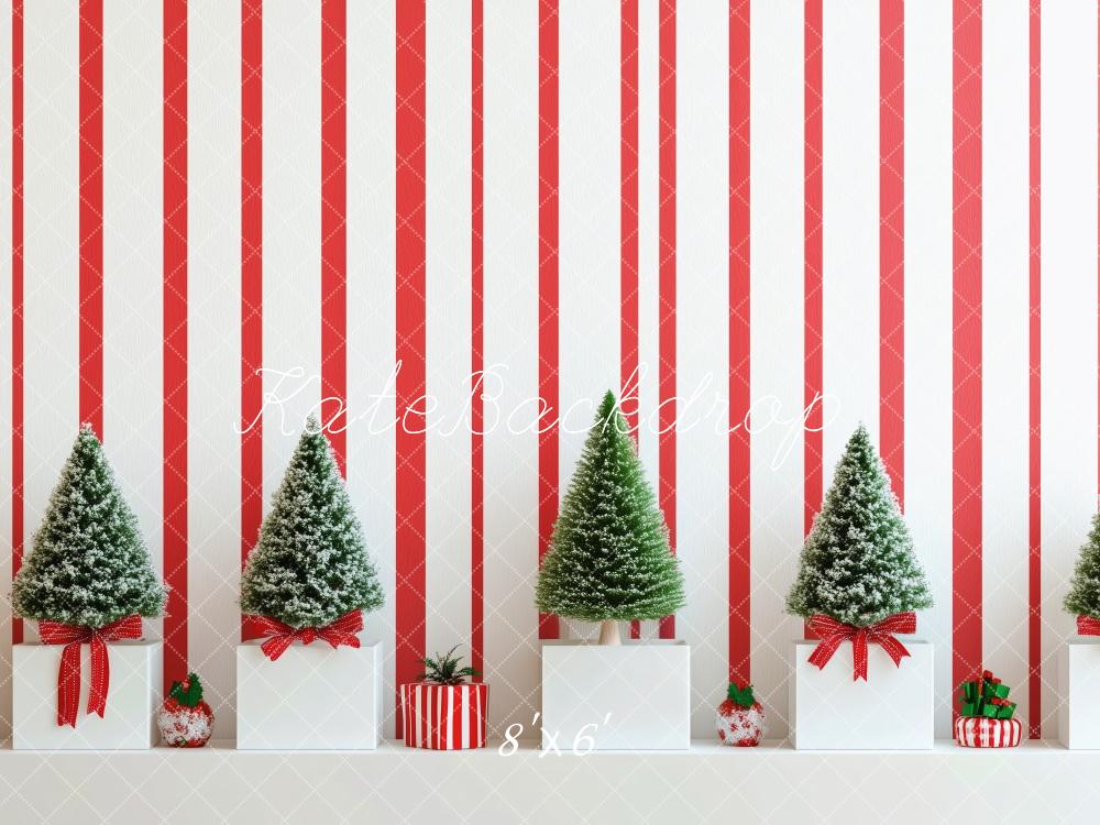 Kate Striped Wall Mini Christmas Trees Backdrop Designed by Patty Robert - Kate Backdrop AU