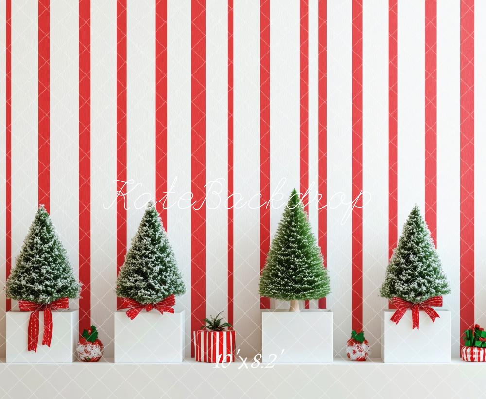 Kate Striped Wall Mini Christmas Trees Backdrop Designed by Patty Robert - Kate Backdrop AU