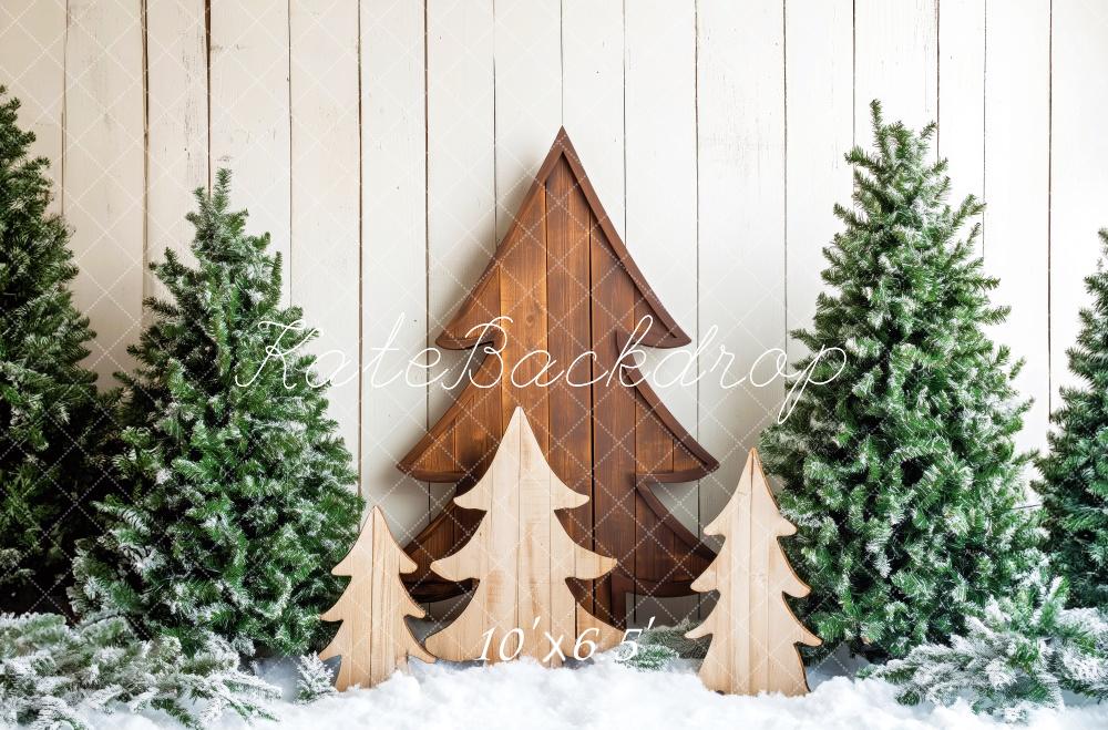 Kate Wooden Christmas Trees Snow Backdrop Designed by Patty Robert - Kate Backdrop AU