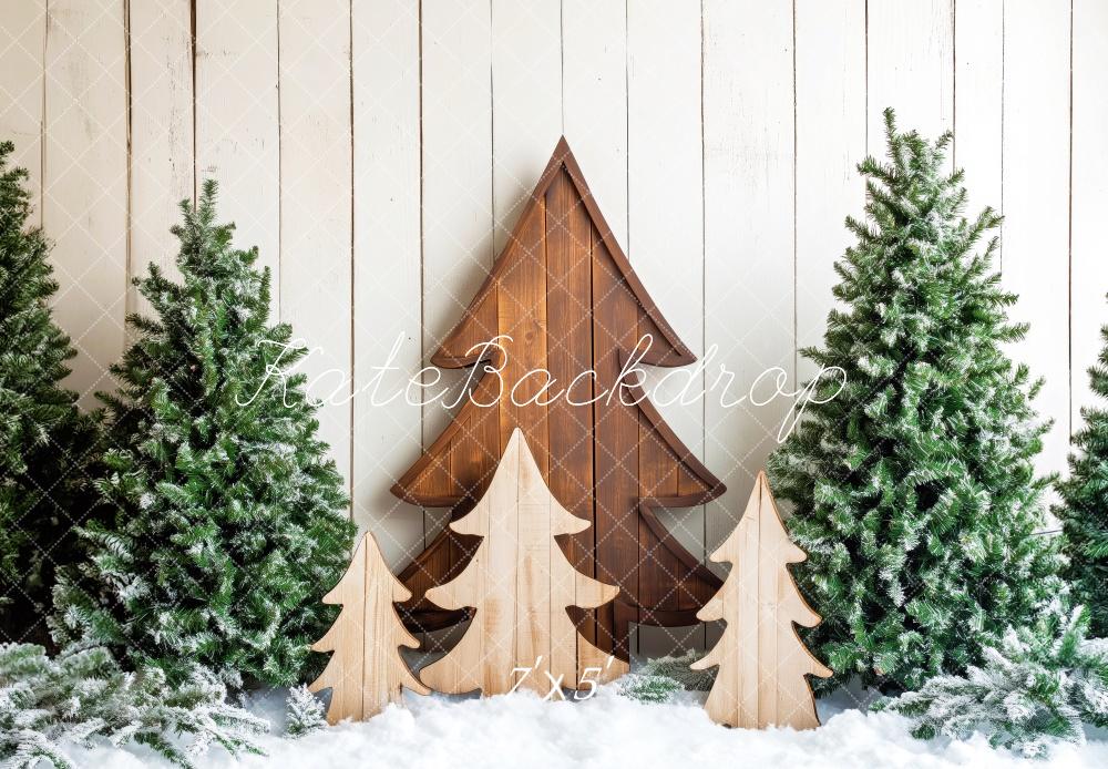 Kate Wooden Christmas Trees Snow Backdrop Designed by Patty Robert - Kate Backdrop AU