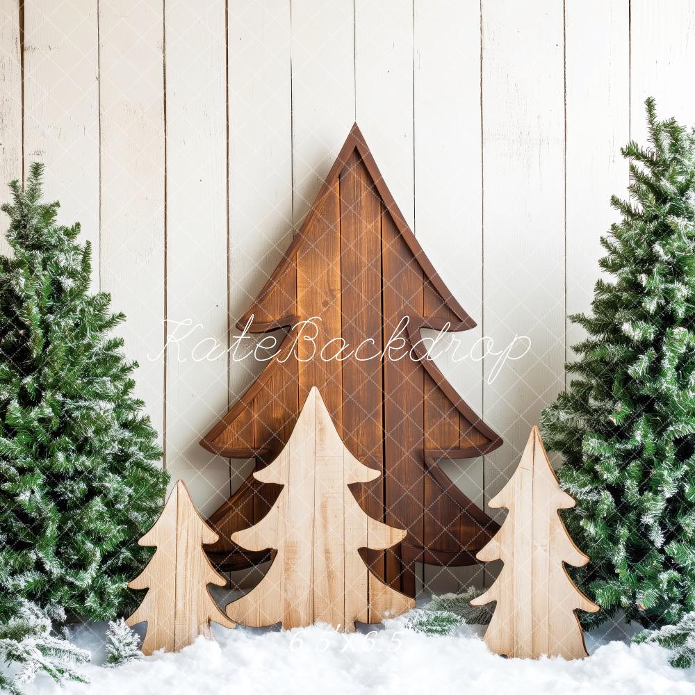 Kate Wooden Christmas Trees Snow Backdrop Designed by Patty Robert - Kate Backdrop AU