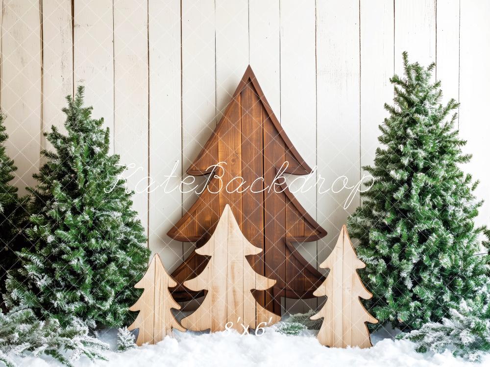 Kate Wooden Christmas Trees Snow Backdrop Designed by Patty Robert - Kate Backdrop AU
