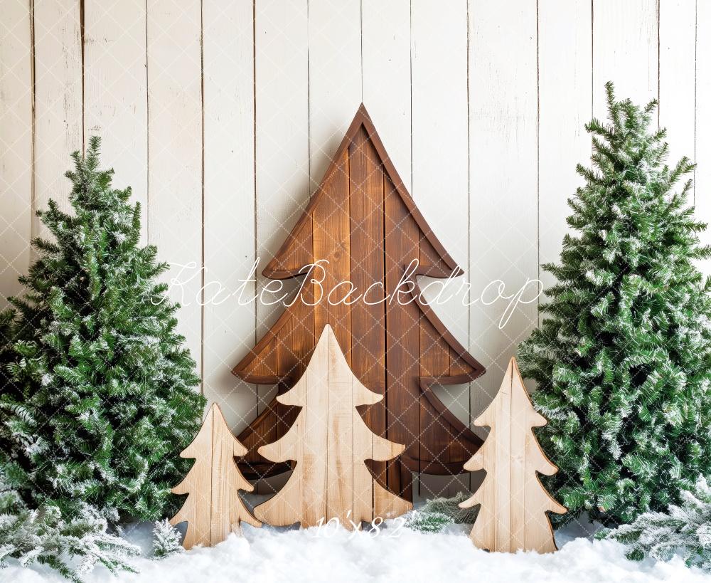 Kate Wooden Christmas Trees Snow Backdrop Designed by Patty Robert - Kate Backdrop AU