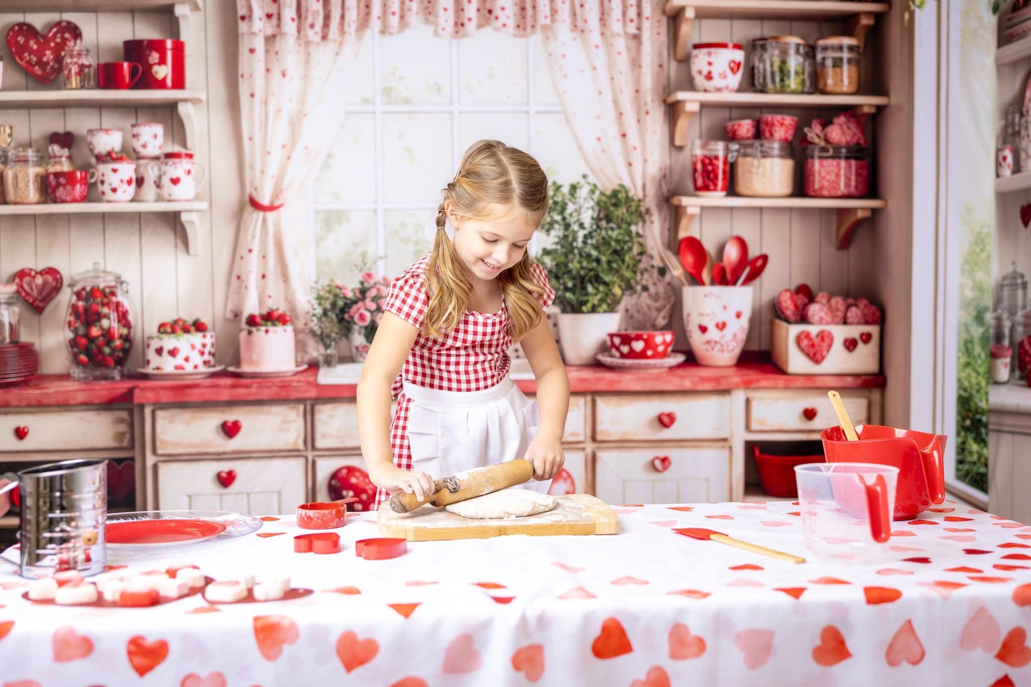 Kate Valentine's Day Strawberry Kitchen Room Set(8ftx8ft&10ftx8ft&8ftx10ft) - Kate Backdrop AU