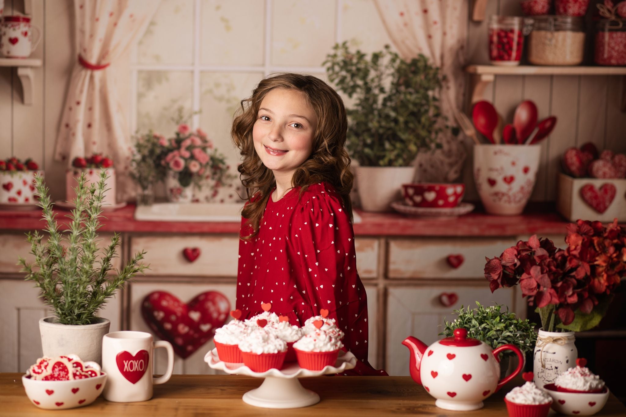 Kate Valentine's Day Kitchen Red Heart Cake Backdrop Designed by Emetselch - Kate Backdrop AU