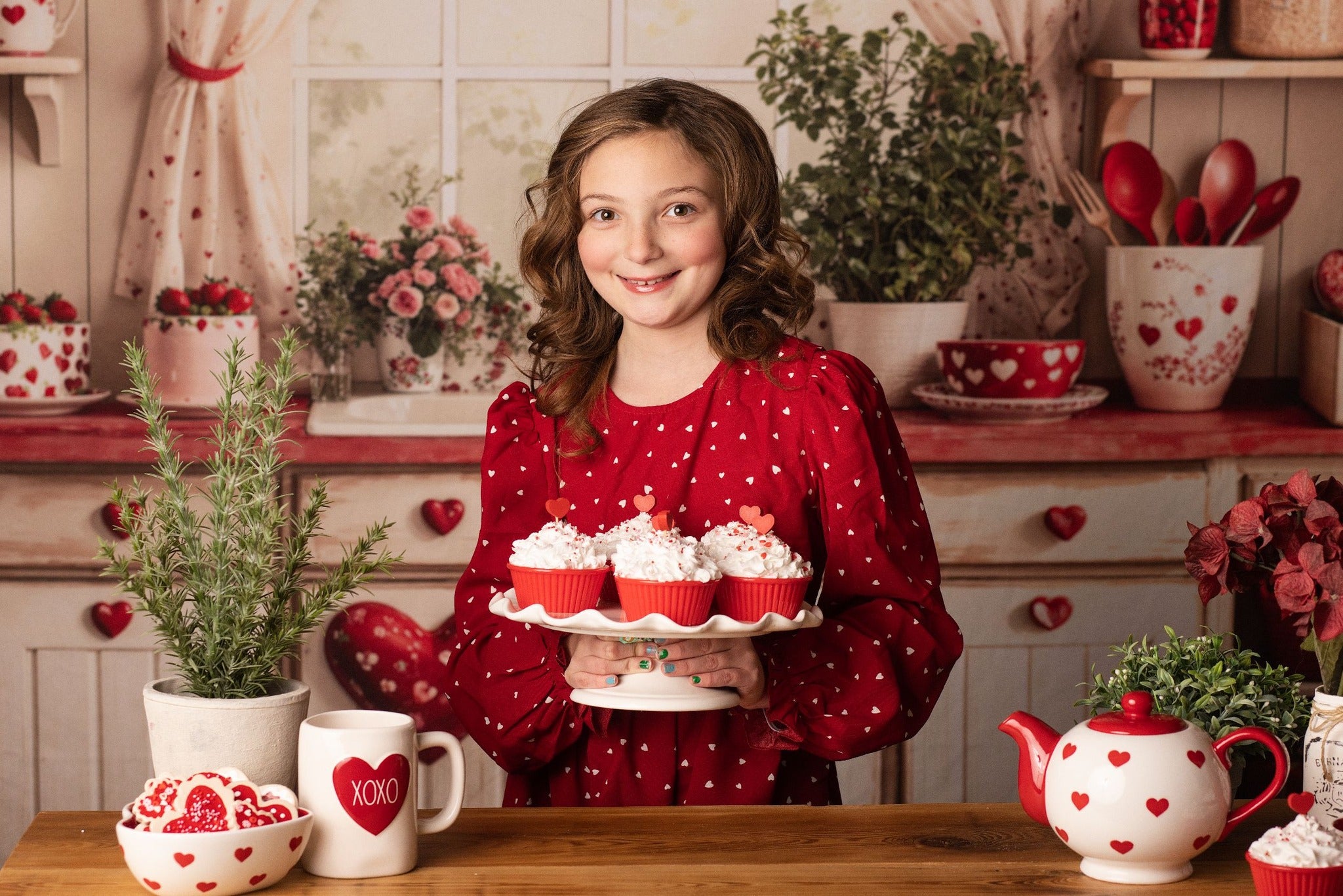 Kate Valentine's Day Kitchen Red Heart Cake Backdrop Designed by Emetselch - Kate Backdrop AU
