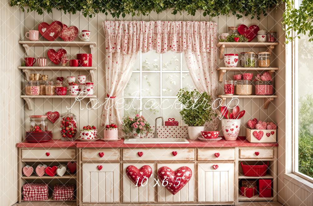 Kate Valentine's Day Kitchen Red Heart Cake Backdrop Designed by Emetselch - Kate Backdrop AU